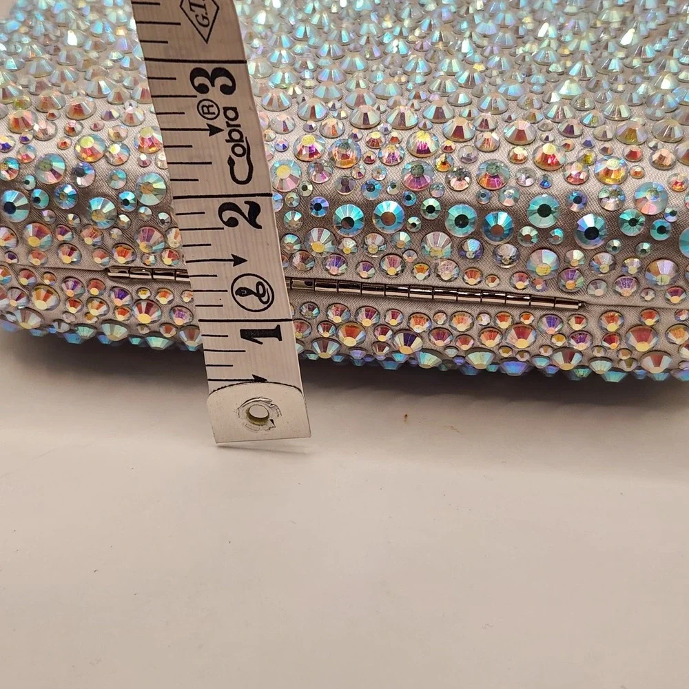 New Olga Berg Casey Iridescent Crystal Hardcase Clutch Shimmering Fancy Purse B